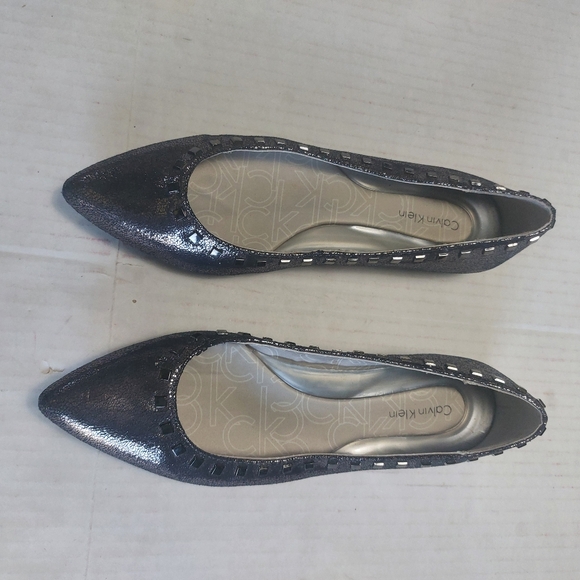 Calvin Klein Blossom Metallic Black Silver Slip-on Flats Size 8.5M - Picture 8 of 13